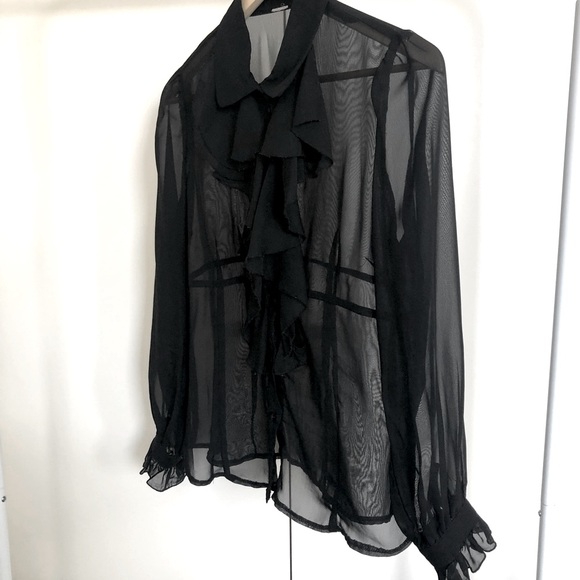 UNKOWN BRAND S Black Sheer Cascade Ruffle Blouse - Picture 5 of 12